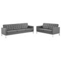 Loft Tufted Vegan Leather 2-Piece Furniture Set - East End Imports EEI-4106-SLV-GRY-SET