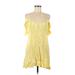 Beach by Exist Casual Dress - A-Line Plunge 3/4 sleeves: Yellow Print Dresses - Women's Size Medium