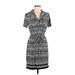 Max Studio Casual Dress - Shirtdress V Neck Short sleeves: Black Aztec or Tribal Print Dresses - Women's Size Medium