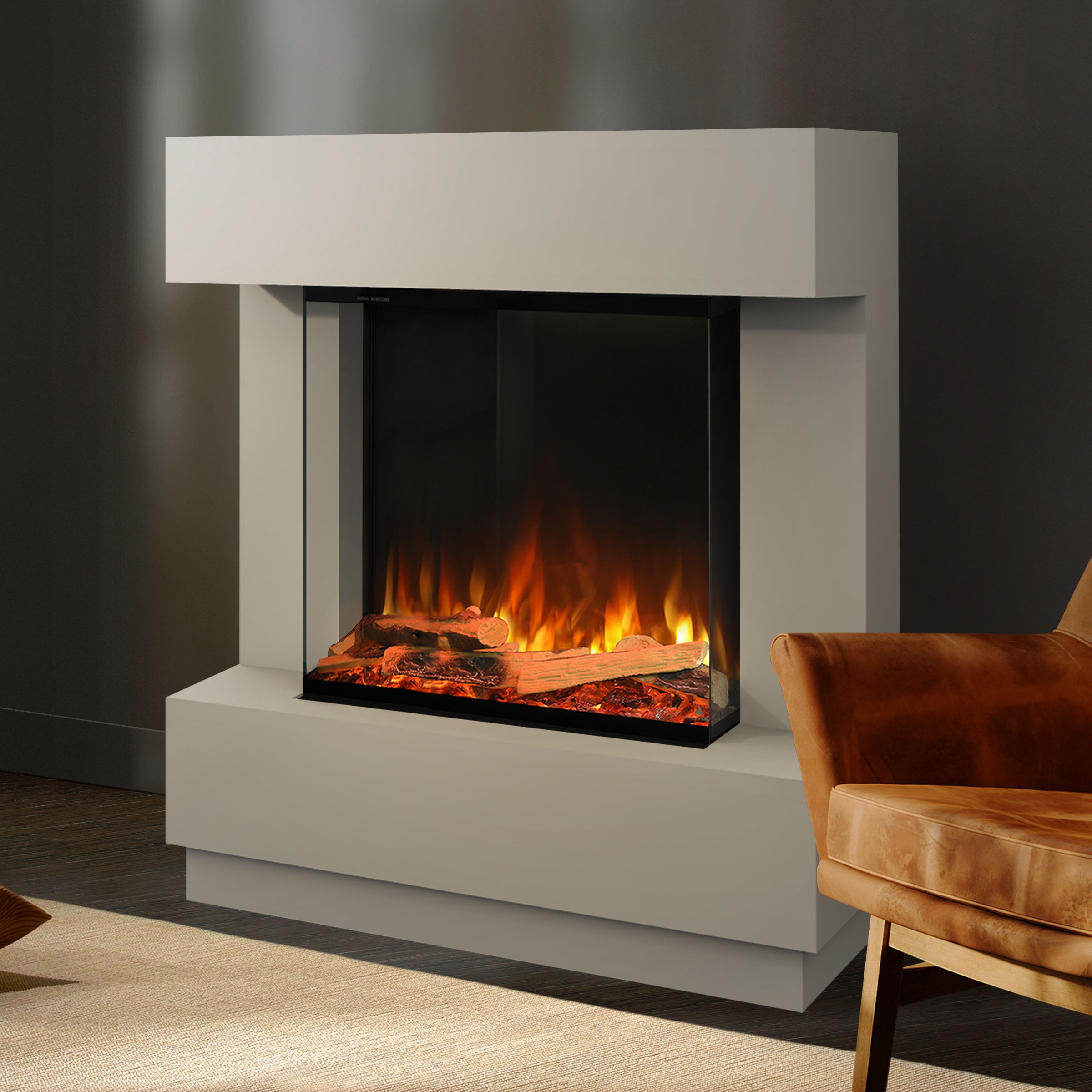 Noble Flame AURORA [Stand-Elektrokamin]: Seidengrau - smoky light / helles Rauchquarz