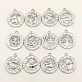 12pc Silver Color 24x21mm Twelve Constellations Charms Zodiac Pendant For DIY Handmade Metal