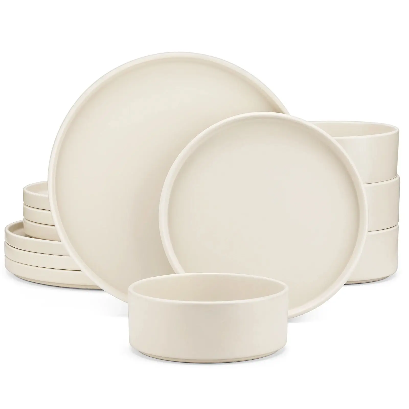 VANCASSO VENUS Serie 12/24/36 pezzi Set di stoviglie in gres bianco crema con cena/piatto da Dessert/ciotola per 4/8/12 persone
