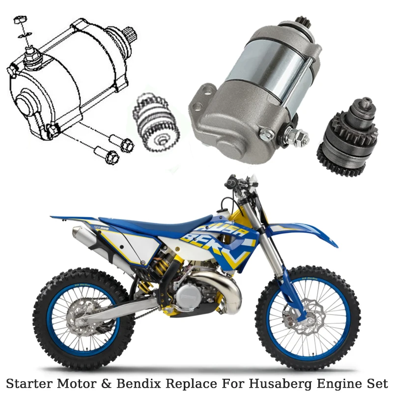 2 Stück elektrischer Anlasser Moric & Bendix 250 cc 300 cc für Husaberg Offroad-Motor TE 250 TE 300 OEM: 55140001100 Motos Motorteile Image