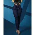 Jeans blu elasticizzati alla moda 2023 Jeans da donna con occhielli e occhielli con lacci a vita