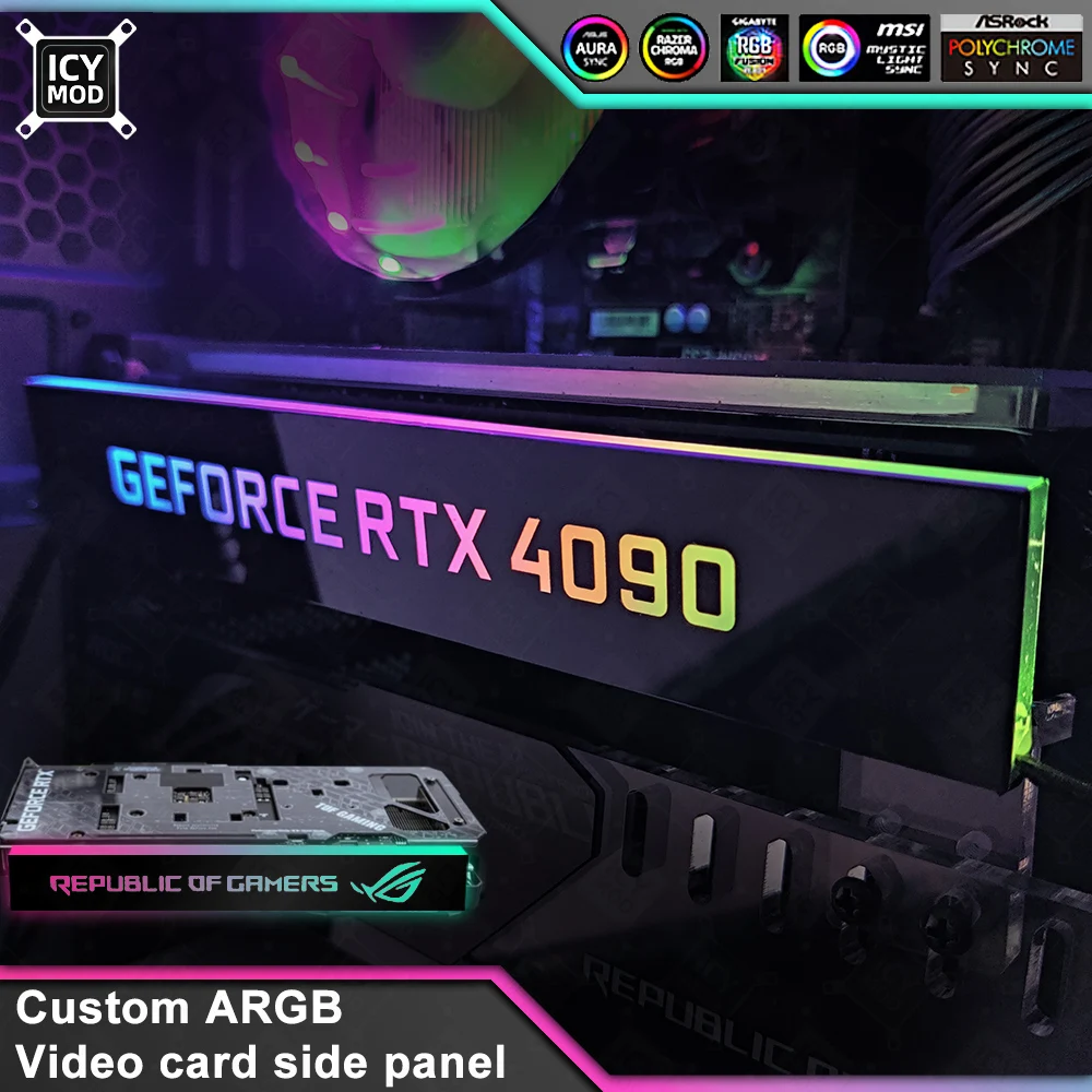 Grafikkarte Dekoration A-RGB VGA Abdeckung Anpassen RGB GPU Seite Panel Anpassbare 5V3PIN/12V4PIN AURA Kühler Benutzerdefinierte Beleuchtung Bord Image