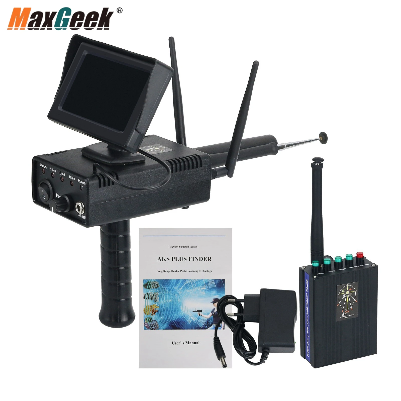 Maxgeek remote underground aks plus 3d gold detektor metall finder langstrecken gold finder mit großem bildschirm Image