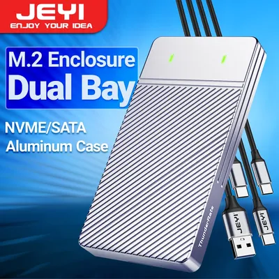 Jeyi dual bay m.2 nvme sata ssd gehäuse usb 3 2 gen 2 10gbps aluminium gehäuse für m.2 pcie/60/ssd.