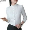 Primavera moda donna abbigliamento manica lunga camicette bianche formale sottile pizzo colletto