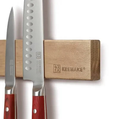 KEEMAKE Magnetic Knife Strip Professional Kitchen Knives Holder Acacia Wood Rack Knife Bar with