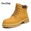 Winter Plüsch Warme Männer Frauen Echtes Leder Gelb Stiefel Mode Britischen Stil Arbeit Schuhe
