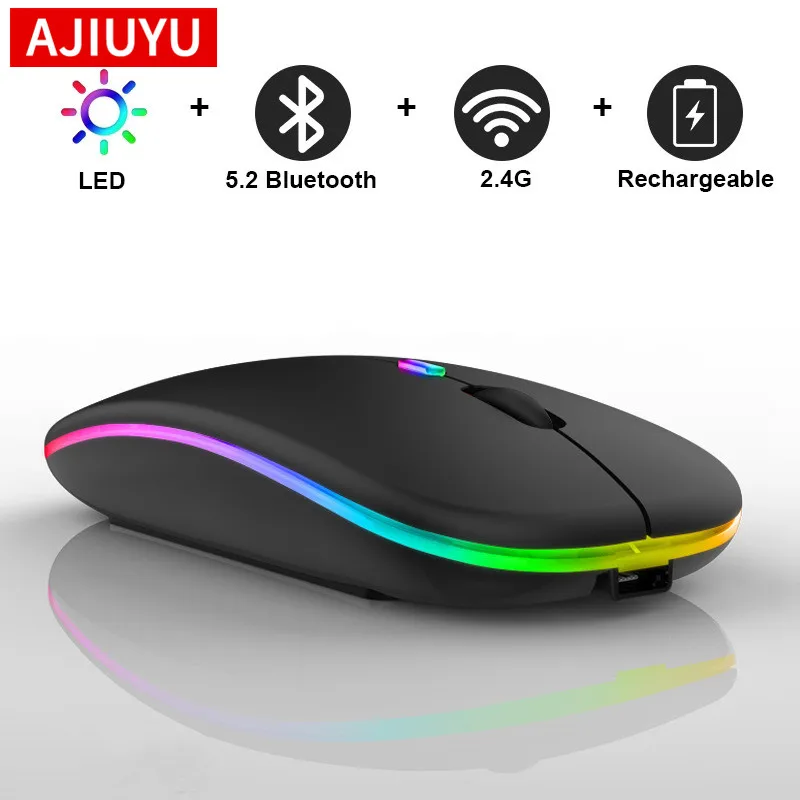 AJIUYU Drahtlose Maus Dual Modus USB Aufladbare RGB Stille Ergonomische Bluetooth Maus Mit Hintergrundbeleuchtung Für Computer Laptop PC ipad