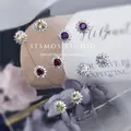 ITSMOS Amethyst Topaz Peridot Garnet Natural Stone Earrings Classic Silver Post Pave CZ Stud