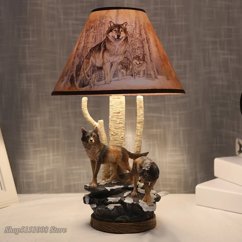Moderne Harz Wolf Tisch Lampen Tier Lampe Nacht Lesen Schreibtisch Licht für Wohnzimmer Schlafzimmer Wohnkultur Led Stand Licht leuchten