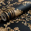 Modern Wallpaper Home Decor Bedroom High Grade Black Gold Luxury Embossed Texture Metallic 3D Damask