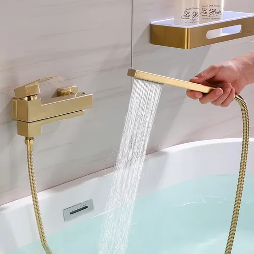 Gebürstet Gold Badewanne Dusche Mixer Wasserhahn Wand Halterung Badezimmer Badewanne Mischbatterie
