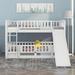 Versatile Bunk Bed with Slide, Twin Over Twin Solid Wood Bunk Bed with Ladder and Detachable Fence for Girls, Boys, White