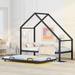 Twin Size House Bed Frame Solid Metal Platform Bed with Trundle Bed Frame and Roof Design for Kids Bedroom