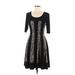 Connected Apparel Casual Dress - A-Line Scoop Neck 3/4 sleeves: Black Print Dresses - Women's Size 6