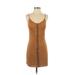 Cocktail Dress - Mini Scoop Neck Sleeveless: Brown Solid Dresses - Women's Size Small