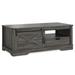Grey Coffee Table Wood Sliding Barn Door Sofa Side Table with Upper Open Shelves and Storage Drawers for Living Room