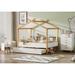 3 Pieces Bedroom Sets White Full Size Wooden House Bed with Trundle + Nightstand + 6-Drawer Chest