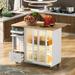Kitchen Island with Drop Leaf, LED Light Kitchen Cart on Wheels with 2 Glass Doors and 1 Flip Cabinet Door, Kitchen Island Cart