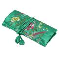 Jewelry Roll Bag Handmade Embroider Flower Jewellery Roll Bag Embroidered Cosmetic Storage Pouch Brocade Makeup Organizer with Tie Close for Travel (Green)