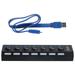 FRCOLOR USB 3.0 Hub 7-Port USB Hub Splitter Individual LED Light On/Off Switches High-Speed Transfer USB Hub