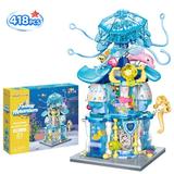 Fun Little Toys City Aquarium Building Blocks Set Girls Building Blocks Mini Building Set Street View Display Construction Toys Building Kit for Kids