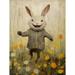 Raincoat Rabbit Happy Bunny Flower Meadow Kids Girls Bedroom Nursery Artwork Large Wall Art Poster Print Thick Paper 18X24 Inch