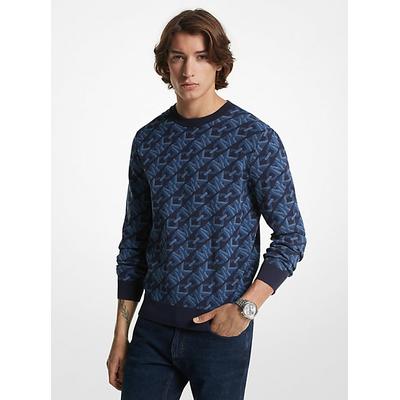 Michael Kors Empire Signature Logo Jacquard Merino Wool Sweater Blue S