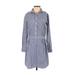 Banana Republic Casual Dress - Shirtdress Collared Long sleeves: Blue Print Dresses - Women's Size 0 Petite