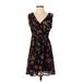 Yumi Casual Dress - A-Line V Neck Sleeveless: Black Floral Dresses - Women's Size 2