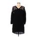 Old Navy Casual Dress - Shift V Neck 3/4 sleeves: Black Floral Dresses - Women's Size Medium