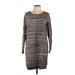H By Halston Casual Dress - Shift Scoop Neck 3/4 sleeves: Gray Print Dresses - Women's Size Large