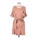 J Gee Casual Dress - A-Line Scoop Neck Short sleeves: Tan Print Dresses - Women's Size Medium