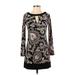 White House Black Market Casual Dress - Mini Keyhole Long sleeves: Black Paisley Dresses - Women's Size 2X-Small - Paisley Wash