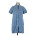 Madewell Casual Dress - Shirtdress High Neck Short sleeves: Blue Print Dresses - Women's Size X-Small