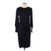 Eliza J Casual Dress - Sheath High Neck Long sleeves: Blue Print Dresses - Women's Size Large