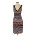 Akemi + Kin Casual Dress - Sheath Plunge Sleeveless: Burgundy Aztec or Tribal Print Dresses - Women's Size 0