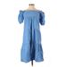 Sim & Sam Casual Dress - Mini Open Neckline Short sleeves: Blue Print Dresses - Women's Size X-Small