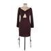 Shein Casual Dress - Bodycon V Neck 3/4 sleeves: Burgundy Solid Dresses - Women's Size Large