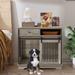 Tucker Murphy Pet™ 35"W Dog Crate Furniture w/ Sliding Barn Door, Wood Dog Kennel End Table w/ Drawers Wood in Gray | 33 H x 35 W x 23 D in | Wayfair