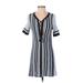 Free People Casual Dress - Shift Tie Neck 3/4 sleeves: Blue Print Dresses - Women's Size X-Small