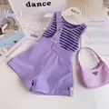 Summer Girls Suit Girls set di stile coreano Fashion New Striped t-shirt top + sospendi pantaloni 2