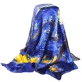 Dark Blue 100% Real Silk Scarf For Ladies Brand Designer Scarves Spring Fall Van Gogh Oil Painting