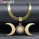 Triple Greek Moon Goddess Witchcraft Necklace Choker Women Stainless Steel Gold Color Necklaces