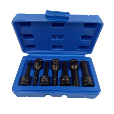 7pcs 3/8-Inch Drive Cr-Mo Metric Allen Hex Driver Impact Spline Bit Socket Set Size T20-T60 M5-M14