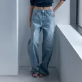 LowCl@ssic Loose Fitting Denim Women's High Waisted Straight Leg Mop Pants Casual Wide Leg Pants for