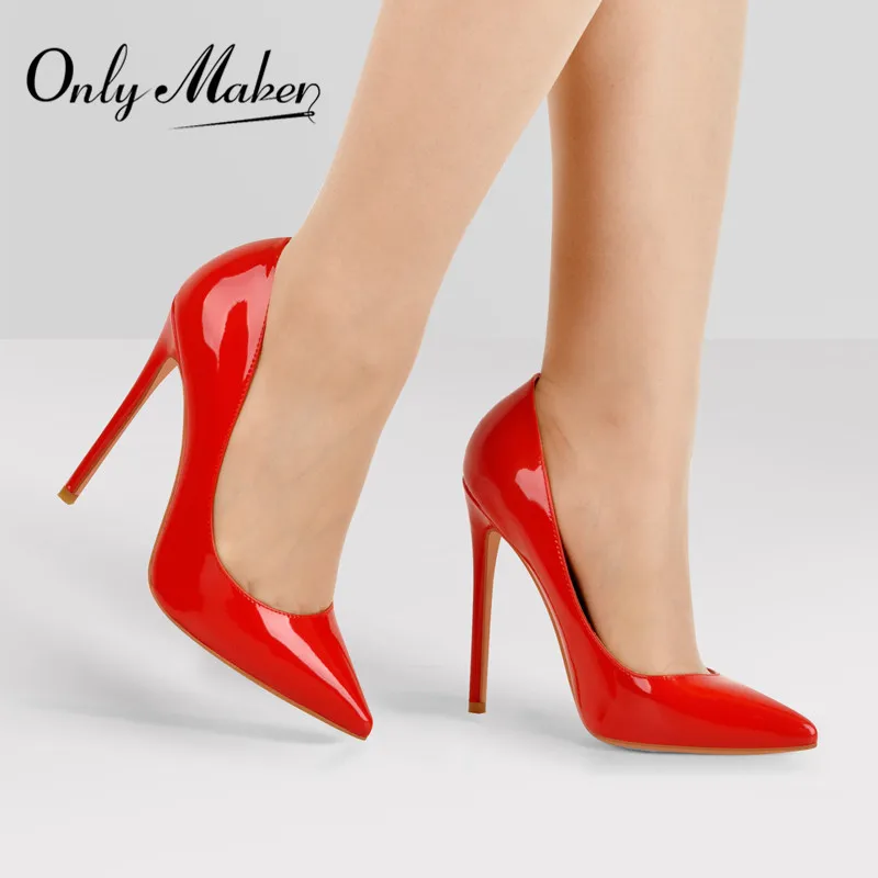 Onlymaker Brand Women Plus Big Size Heels 8-12CM Sexy Office Wendding Dress Pointed Toe High Heel Slip On Stiletto Pumps
